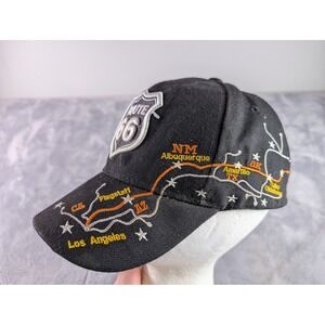 Joycap Route 66 Black Baseball Hat Map Embroidery Road Trip Adjustable Cap